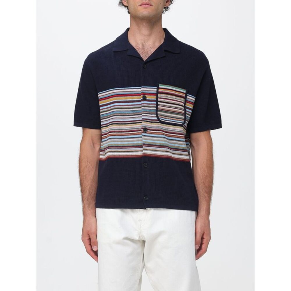 Paul Smith Men Paul Smith Striped Cotton Short-Sleeve Cardigan With Cuban Collar